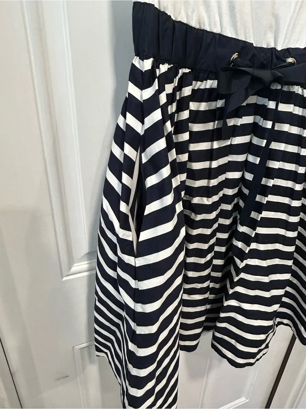 Kate Spade NY Short Sleeve Sailing Stripe Mixed Media Dress Navy Nautical Size S